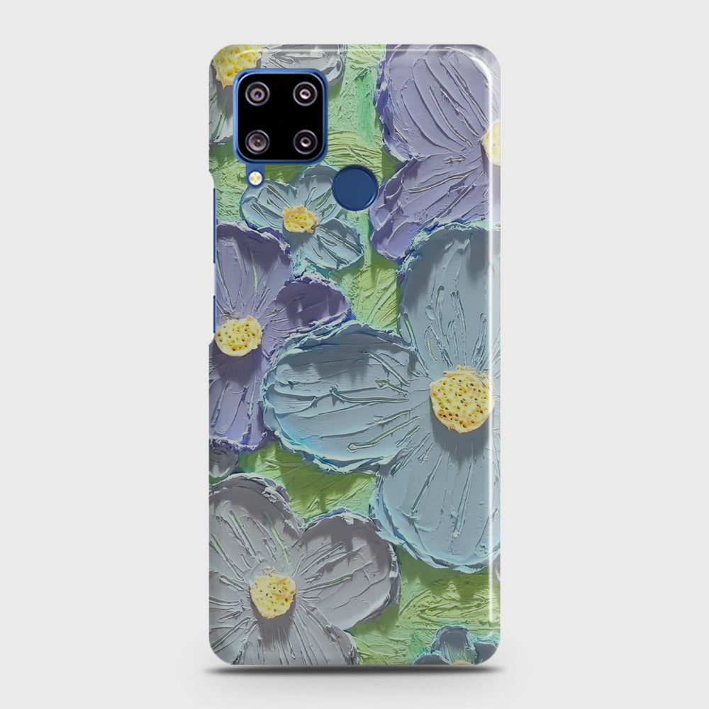 Realme C15 Cover - Floral Series - Design 1 - Purple & Aqua - Matte Finish - Snap On Hard Case with LifeTime Colors Guarantee