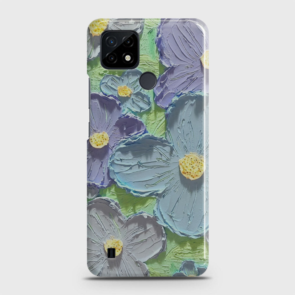 Realme C21 Cover - Floral Series - Design 1 - Purple & Aqua - Matte Finish - Snap On Hard Case with LifeTime Colors Guarantee