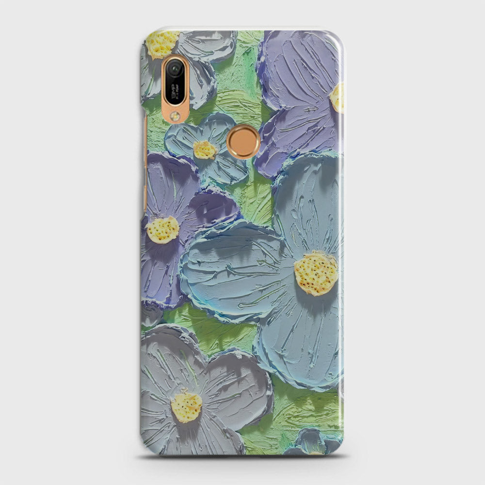 Huawei Y6 2019 Cover - Floral Series - Design 1 - Purple & Aqua - Matte Finish - Snap On Hard Case with LifeTime Colors Guarantee