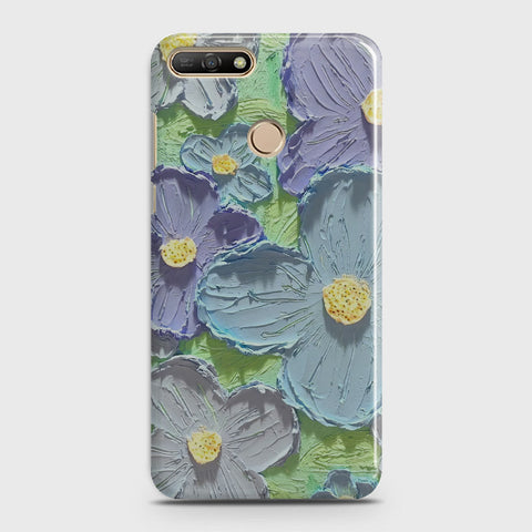 Huawei Y7 2018 Cover - Floral Series - Design 1 - Purple & Aqua - Matte Finish - Snap On Hard Case with LifeTime Colors Guarantee