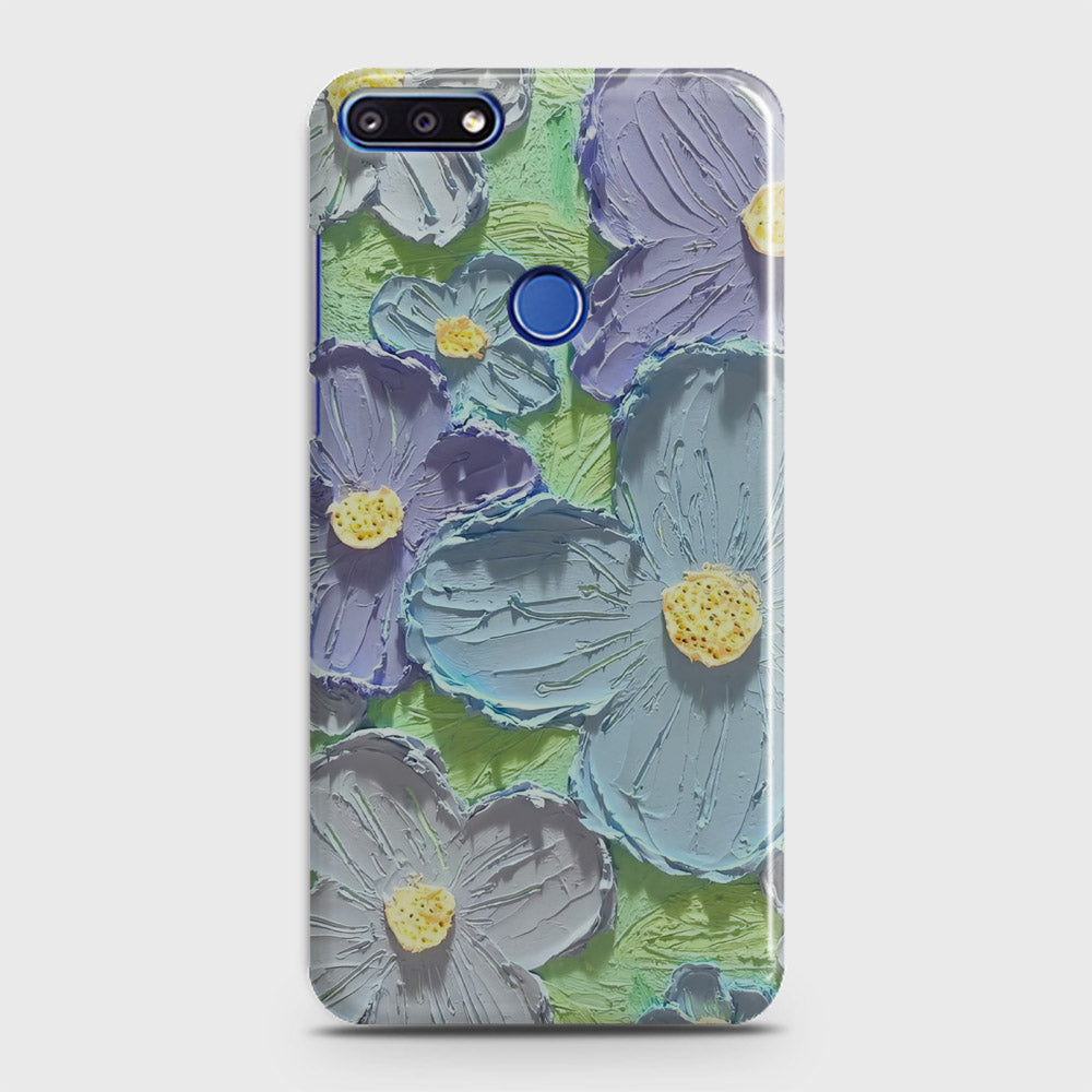 Huawei Y7 Prime 2018 Cover - Floral Series - Design 1 - Purple & Aqua - Matte Finish - Snap On Hard Case with LifeTime Colors Guarantee