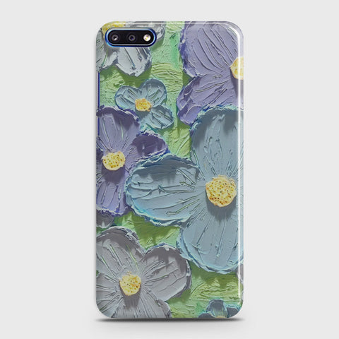 Huawei Y7 Pro 2018 Cover - Floral Series - Design 1 - Purple & Aqua - Matte Finish - Snap On Hard Case with LifeTime Colors Guarantee