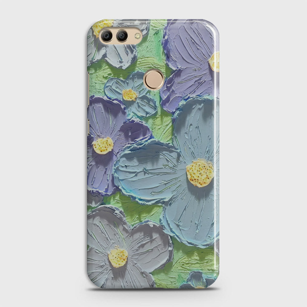 Huawei Y9 2018 Cover - Floral Series - Design 1 - Purple & Aqua - Matte Finish - Snap On Hard Case with LifeTime Colors Guarantee