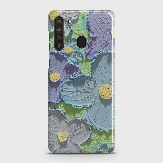 Samsung Galaxy A21 Cover - Floral Series - Design 1 - Purple & Aqua - Matte Finish - Snap On Hard Case with LifeTime Colors Guarantee