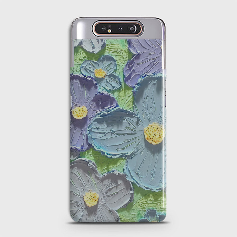 Samsung Galaxy A80 Cover - Floral Series - Design 1 - Purple & Aqua - Matte Finish - Snap On Hard Case with LifeTime Colors Guarantee