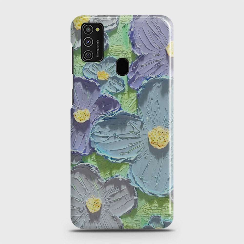 Samsung Galaxy M21 Cover - Floral Series - Design 1 - Purple & Aqua - Matte Finish - Snap On Hard Case with LifeTime Colors Guarantee