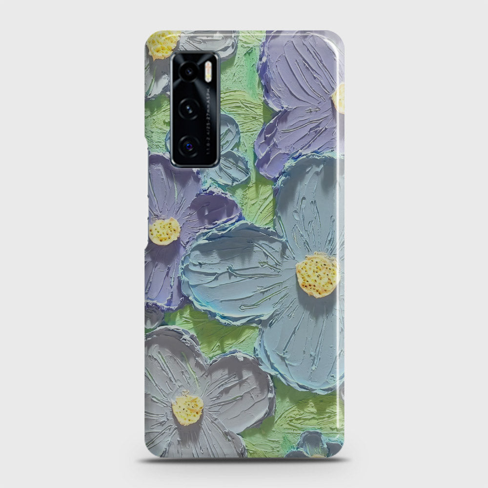 Vivo V20 SE Cover - Floral Series - Design 1 - Purple & Aqua - Matte Finish - Snap On Hard Case with LifeTime Colors Guarantee