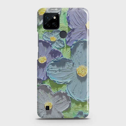 Realme C25Y Cover - Floral Series - Design 1 - Purple & Aqua - Matte Finish - Snap On Hard Case with LifeTime Colors Guarantee