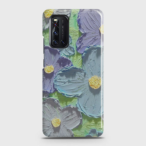 Vivo V19  Cover - Floral Series - Design 1 - Purple & Aqua - Matte Finish - Snap On Hard Case with LifeTime Colors Guarantee