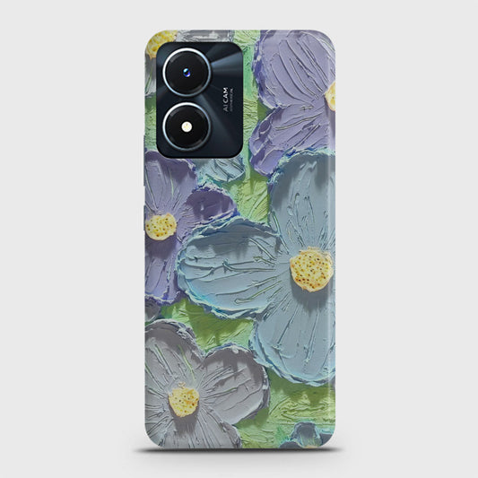 Vivo Y02s Cover - Floral Series - Design 1 - Purple & Aqua - Matte Finish - Snap On Hard Case with LifeTime Colors Guarantee