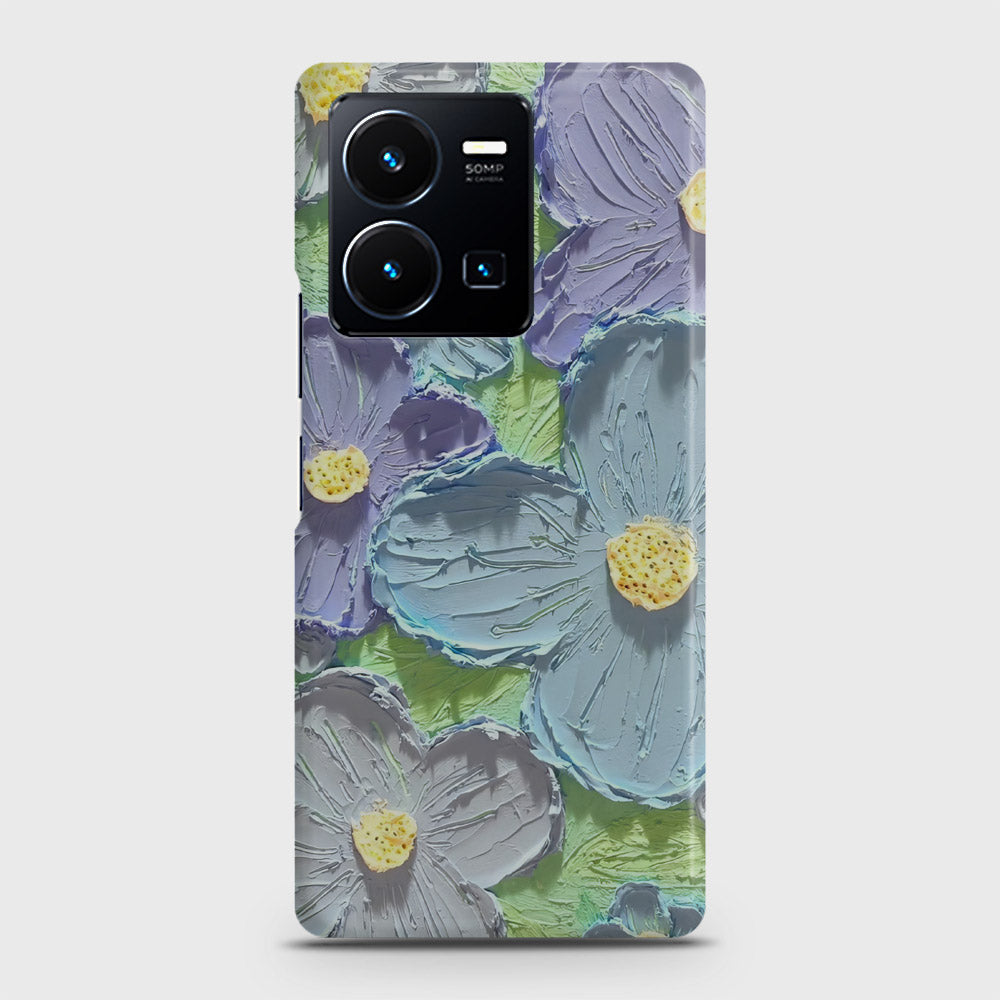 Vivo Y35 Cover - Floral Series - Design 1 - Purple & Aqua - Matte Finish - Snap On Hard Case with LifeTime Colors Guarantee