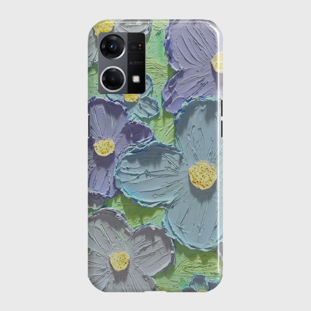 Oppo F21 Pro 4G Cover - Floral Series - Design 1 - Purple & Aqua - Matte Finish - Snap On Hard Case with LifeTime Colors Guarantee