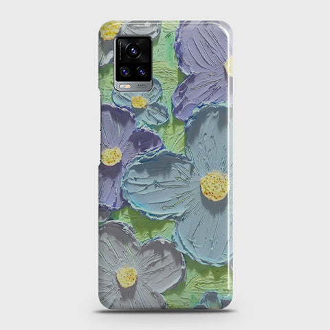 Vivo V20  Cover - Floral Series - Design 1 - Purple & Aqua - Matte Finish - Snap On Hard Case with LifeTime Colors Guarantee