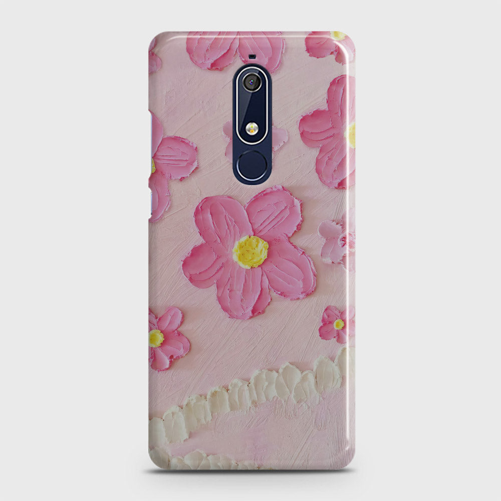 Nokia 5.1 Cover - Floral Series - Design 2 - Pink - Matte Finish - Snap On Hard Case with LifeTime Colors Guarantee