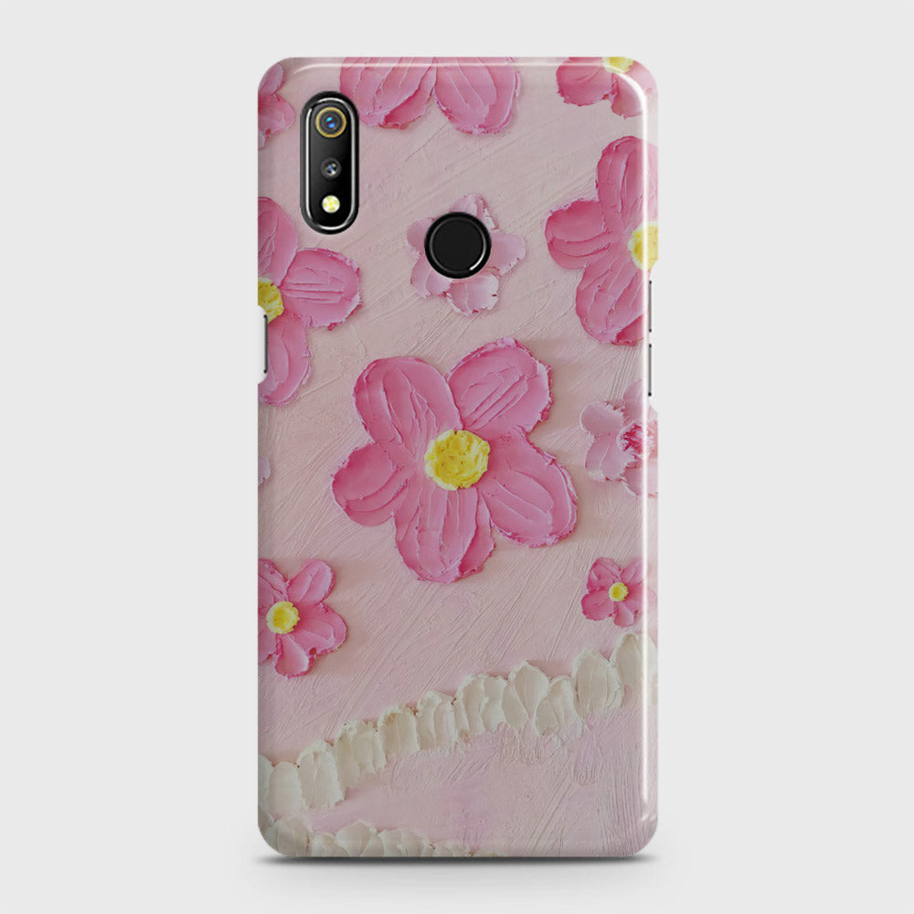 Realme 3 Cover - Floral Series - Design 2 - Pink - Matte Finish - Snap On Hard Case with LifeTime Colors Guarantee