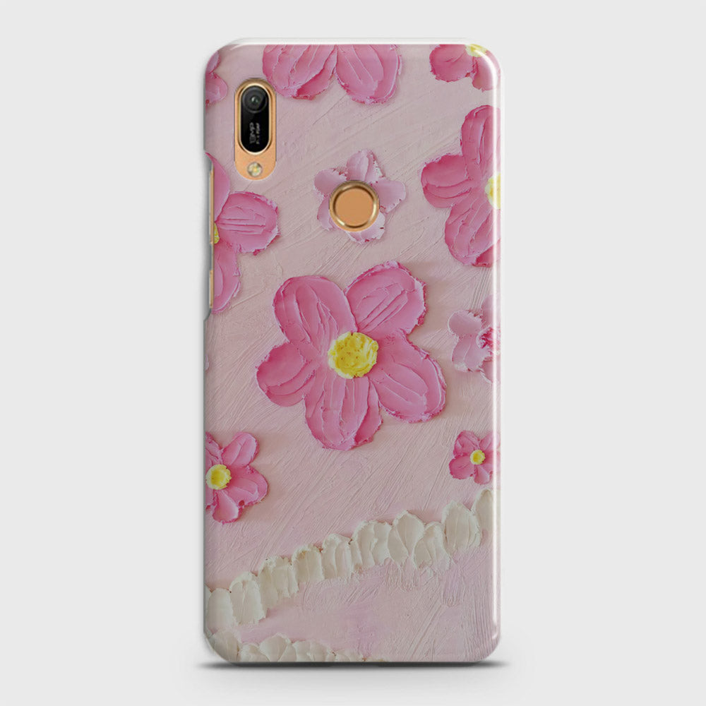 Huawei Y6 2019 Cover - Floral Series - Design 2 - Pink - Matte Finish - Snap On Hard Case with LifeTime Colors Guarantee