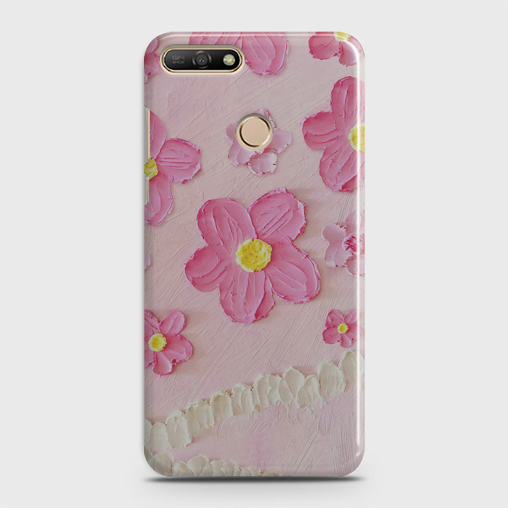 Huawei Y7 2018 Cover - Floral Series - Design 2 - Pink - Matte Finish - Snap On Hard Case with LifeTime Colors Guarantee