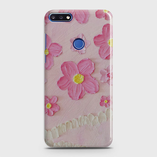 Huawei Y7 Prime 2018 Cover - Floral Series - Design 2 - Pink - Matte Finish - Snap On Hard Case with LifeTime Colors Guarantee