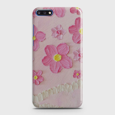 Huawei Y7 Pro 2018 Cover - Floral Series - Design 2 - Pink - Matte Finish - Snap On Hard Case with LifeTime Colors Guarantee