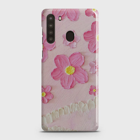 Samsung Galaxy A21 Cover - Floral Series - Design 2 - Pink - Matte Finish - Snap On Hard Case with LifeTime Colors Guarantee