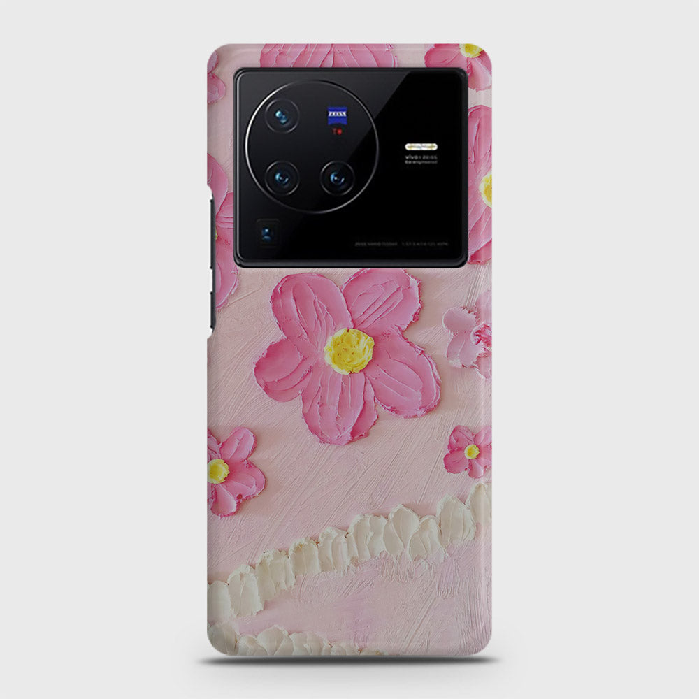 Vivo X80 Cover - Floral Series - Design 2 - Pink - Matte Finish - Snap On Hard Case with LifeTime Colors Guarantee