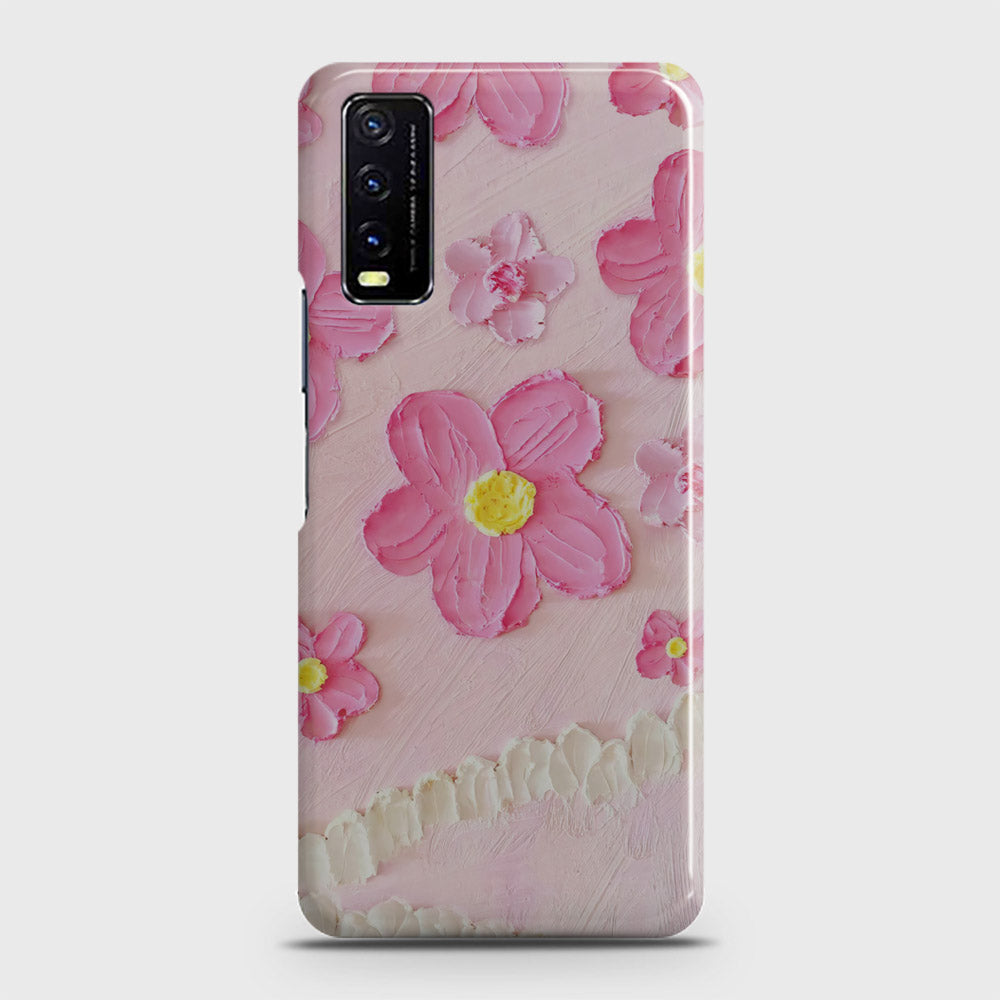 Vivo Y12s  Cover - Floral Series - Design 2 - Pink - Matte Finish - Snap On Hard Case with LifeTime Colors Guarantee