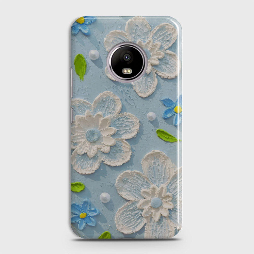 Motorola E4 Cover - Floral Series - Design 3 - Sky Blue - Matte Finish - Snap On Hard Case with LifeTime Colors Guarantee