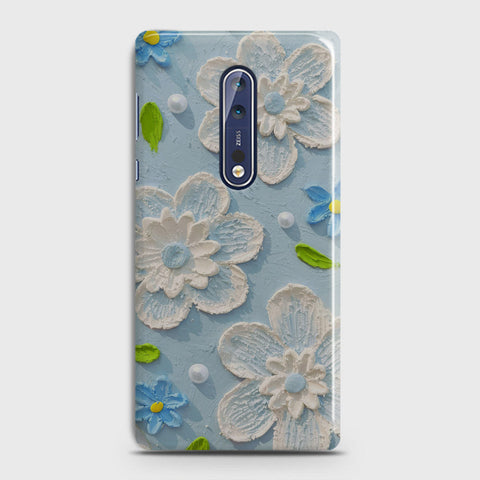 Nokia 8 Cover - Floral Series - Design 3 - Sky Blue - Matte Finish - Snap On Hard Case with LifeTime Colors Guarantee