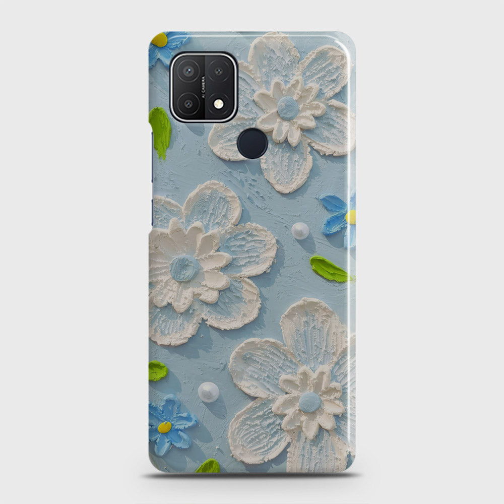 Oppo A15 Cover - Floral Series - Design 3 - Sky Blue - Matte Finish - Snap On Hard Case with LifeTime Colors Guarantee