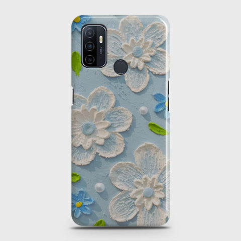 Oppo A53 Cover - Floral Series - Design 3 - Sky Blue - Matte Finish - Snap On Hard Case with LifeTime Colors Guarantee