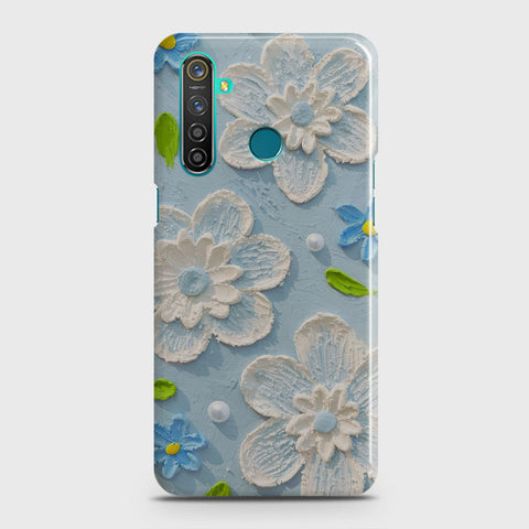 Realme 5 Cover - Floral Series - Design 3 - Sky Blue - Matte Finish - Snap On Hard Case with LifeTime Colors Guarantee