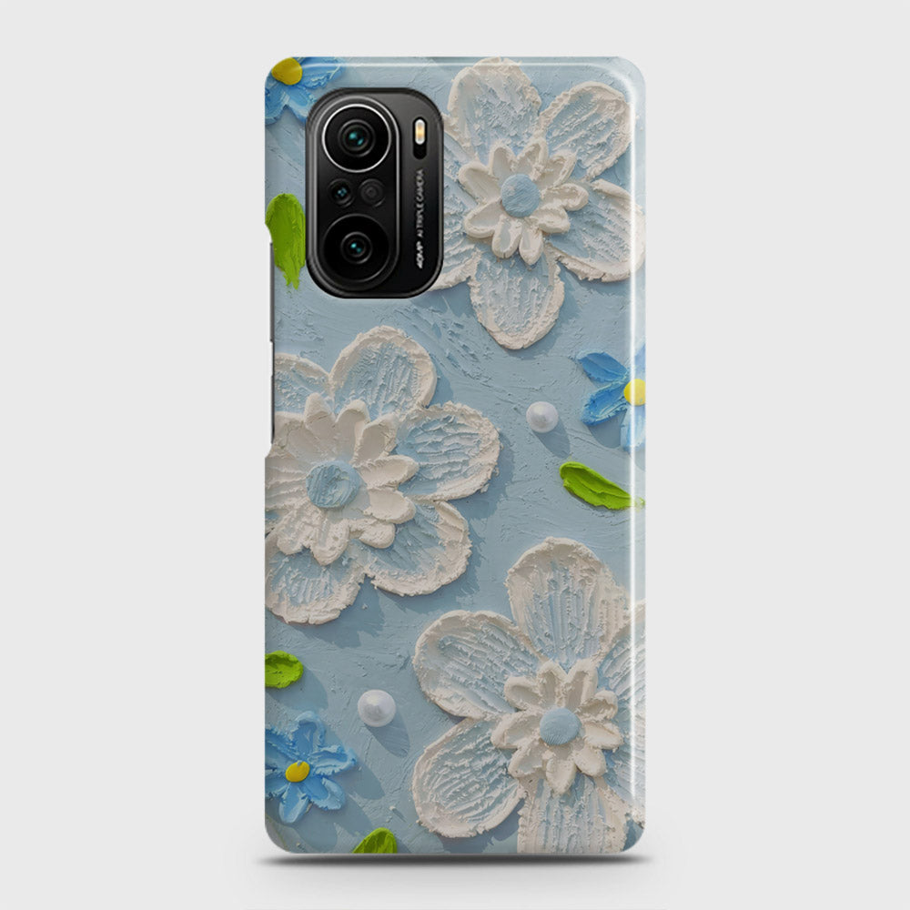 Xiaomi Redmi K40 Cover - Floral Series - Design 3 - Sky Blue - Matte Finish - Snap On Hard Case with LifeTime Colors Guarantee