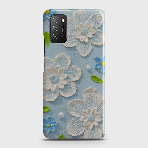 Xiaomi Poco M3 Cover - Floral Series - Design 3 - Sky Blue - Matte Finish - Snap On Hard Case with LifeTime Colors Guarantee