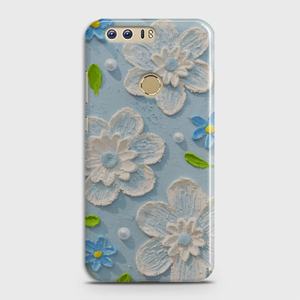 Huawei Honor 8 Cover - Floral Series - Design 3 - Sky Blue - Matte Finish - Snap On Hard Case with LifeTime Colors Guarantee (Fast Delivery)