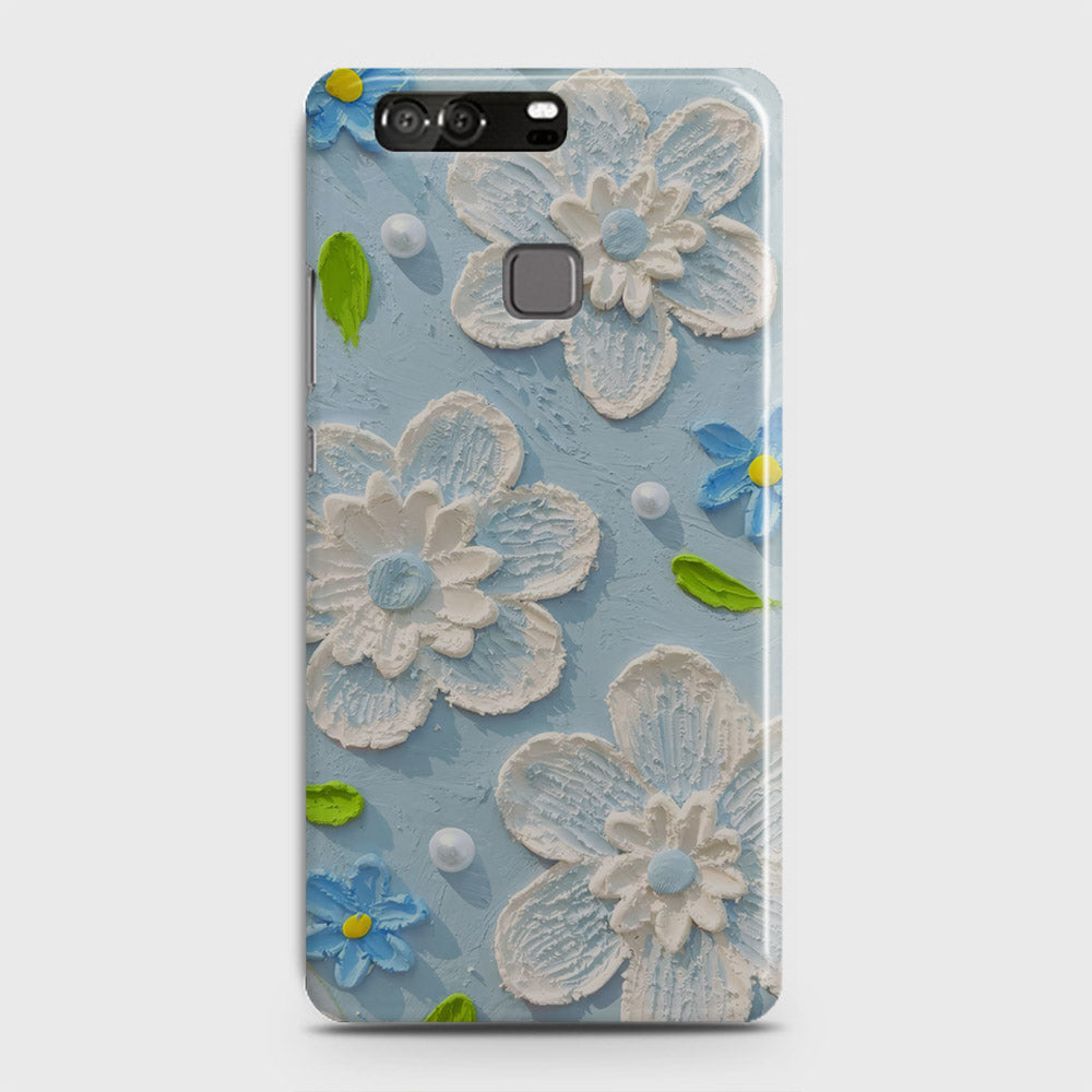 Huawei P9 Cover - Floral Series - Design 3 - Sky Blue - Matte Finish - Snap On Hard Case with LifeTime Colors Guarantee