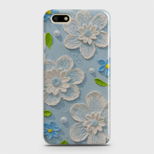 Huawei Y5 Prime 2018 Cover - Floral Series - Design 3 - Sky Blue - Matte Finish - Snap On Hard Case with LifeTime Colors Guarantee