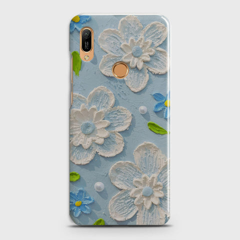 Huawei Y6 2019 Cover - Floral Series - Design 3 - Sky Blue - Matte Finish - Snap On Hard Case with LifeTime Colors Guarantee