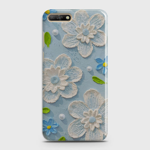 Huawei Y6 2018 Cover - Floral Series - Design 3 - Sky Blue - Matte Finish - Snap On Hard Case with LifeTime Colors Guarantee