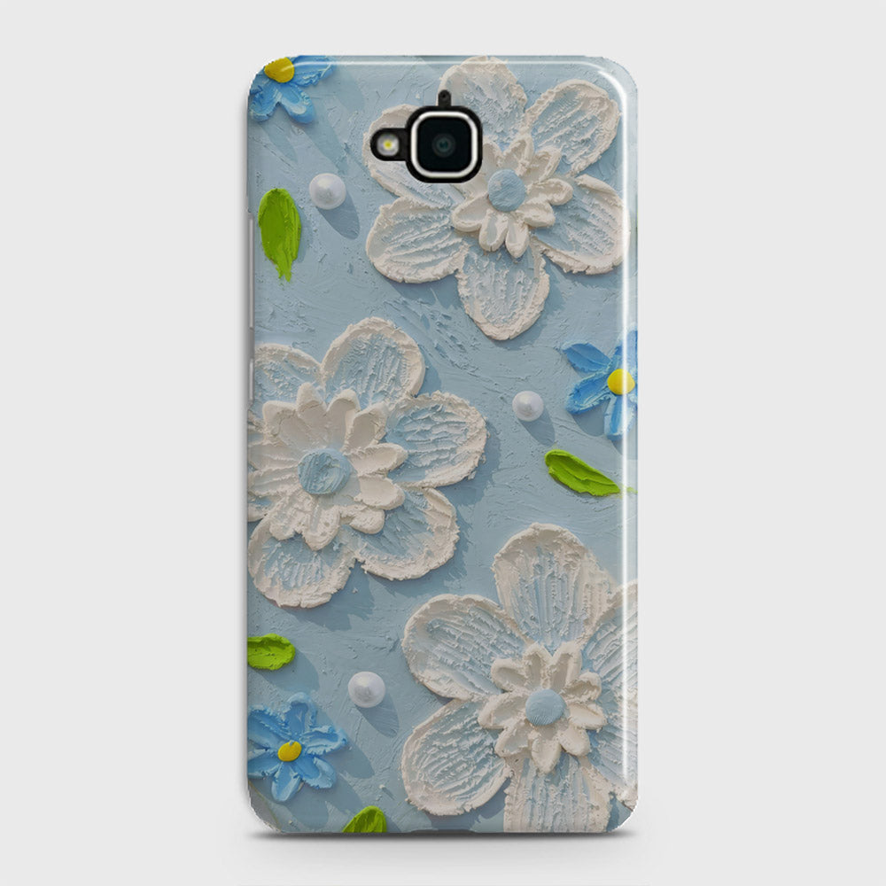 Huawei Y6 Pro 2015 Cover - Floral Series - Design 3 - Sky Blue - Matte Finish - Snap On Hard Case with LifeTime Colors Guarantee