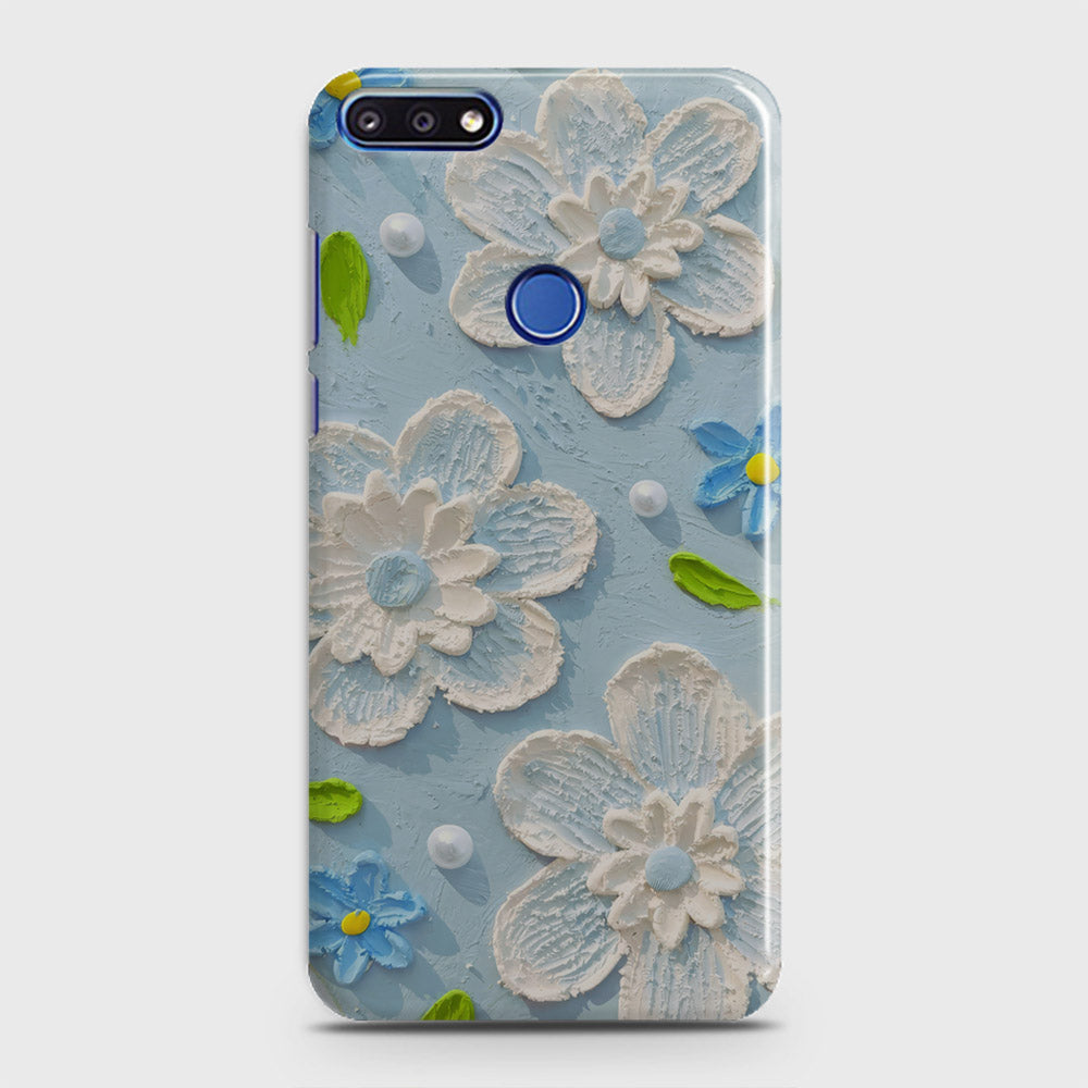 Huawei Y7 Prime 2018 Cover - Floral Series - Design 3 - Sky Blue - Matte Finish - Snap On Hard Case with LifeTime Colors Guarantee