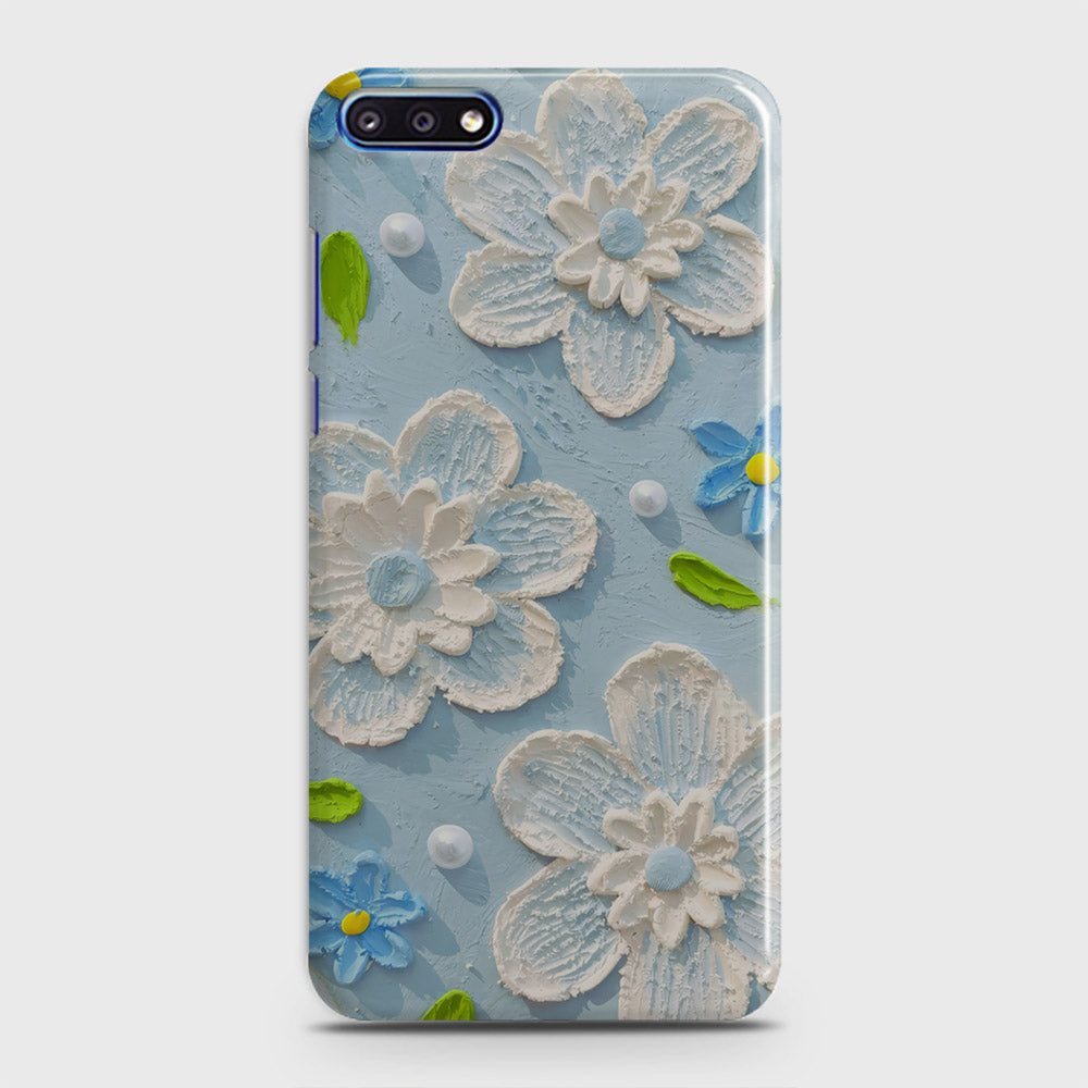 Huawei Y7 Pro 2018 Cover - Floral Series - Design 3 - Sky Blue - Matte Finish - Snap On Hard Case with LifeTime Colors Guarantee