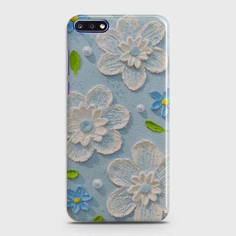 Huawei Y7 Pro 2018 Cover - Floral Series - Design 3 - Sky Blue - Matte Finish - Snap On Hard Case with LifeTime Colors Guarantee