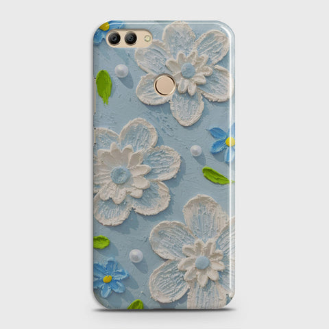 Huawei Y9 2018 Cover - Floral Series - Design 3 - Sky Blue - Matte Finish - Snap On Hard Case with LifeTime Colors Guarantee