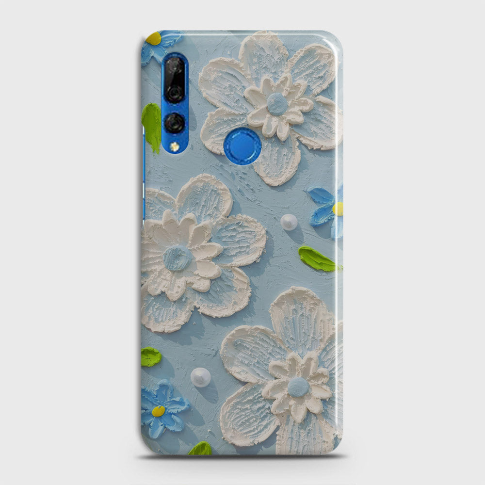 Huawei Y9 Prime 2019 Cover - Floral Series - Design 3 - Sky Blue - Matte Finish - Snap On Hard Case with LifeTime Colors Guarantee