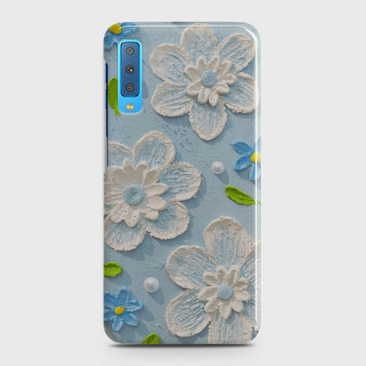 Samsung Galaxy A7 2018 Cover - Floral Series - Design 3 - Sky Blue - Matte Finish - Snap On Hard Case with LifeTime Colors Guarantee