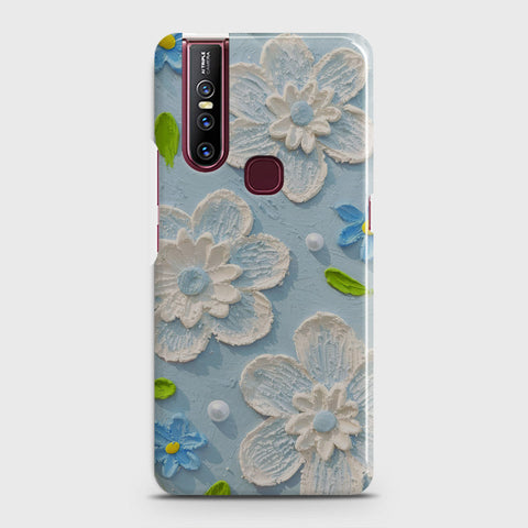 Vivo V15 Cover - Floral Series - Design 3 - Sky Blue - Matte Finish - Snap On Hard Case with LifeTime Colors Guarantee