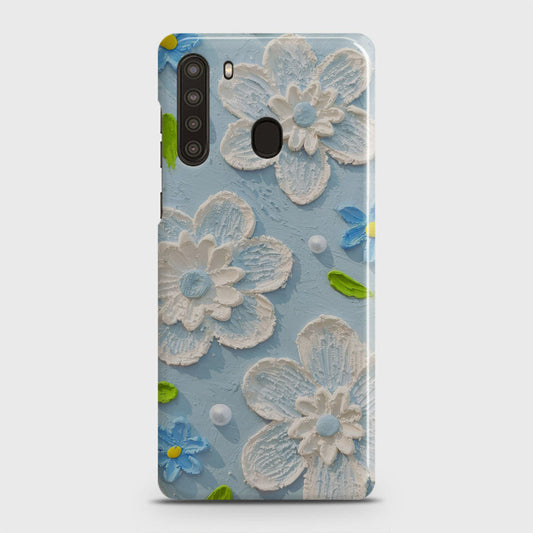 Samsung Galaxy A21 Cover - Floral Series - Design 3 - Sky Blue - Matte Finish - Snap On Hard Case with LifeTime Colors Guarantee