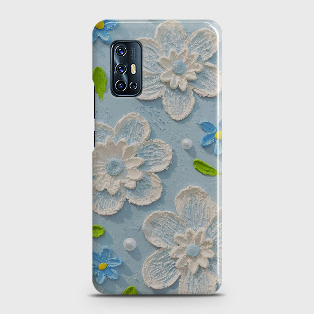 Vivo V17 Cover - Floral Series - Design 3 - Sky Blue - Matte Finish - Snap On Hard Case with LifeTime Colors Guarantee