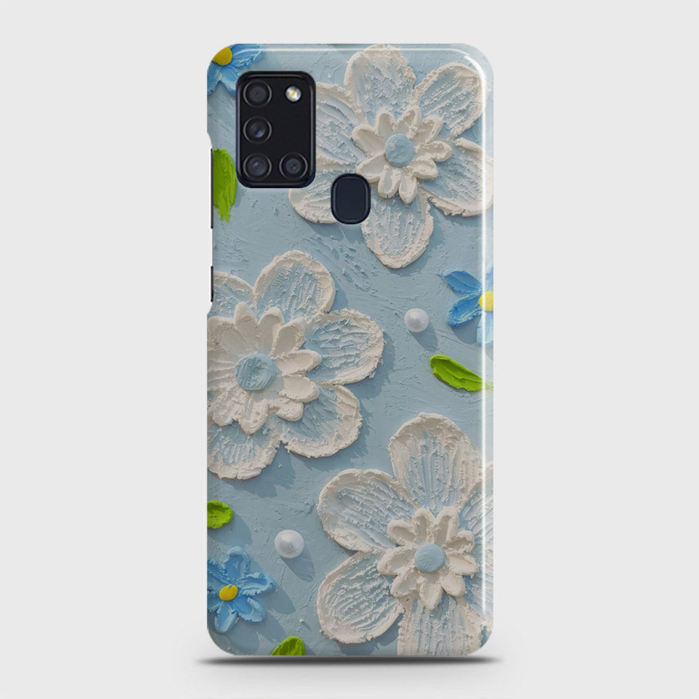 Samsung Galaxy A21s Cover - Floral Series - Design 3 - Sky Blue - Matte Finish - Snap On Hard Case with LifeTime Colors Guarantee