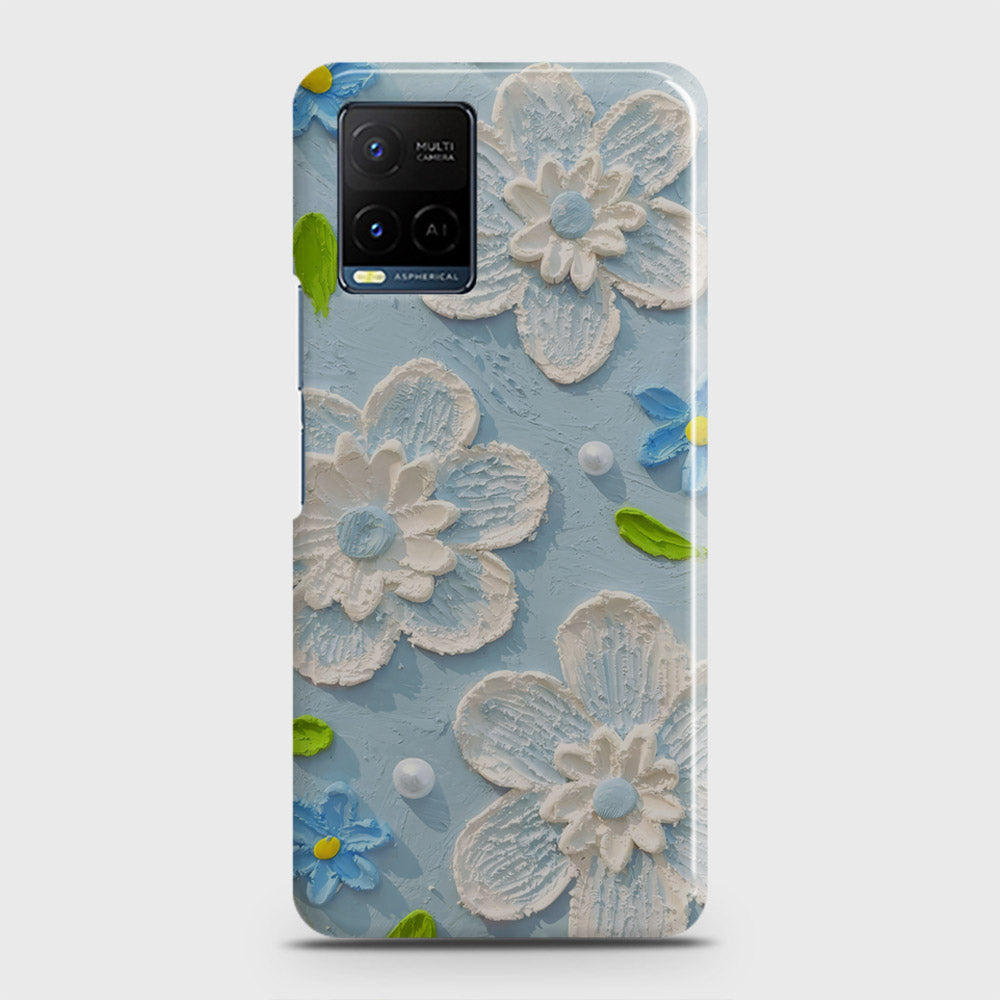 Vivo Y33t Cover - Floral Series - Design 3 - Sky Blue - Matte Finish - Snap On Hard Case with LifeTime Colors Guarantee